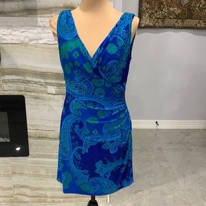 Lauren Ralf Lauren Blue Paisley Blend Print Side Ruching Dress. Size‎ 6
